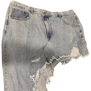 Fashion Nova Blue Boyfriend Jean Skirt Distressed Style ( short/long)